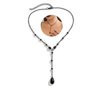 Bethynas Gothic Beaded Teardrop Long Pendant Y Necklace Punk Hip Hop Crystal Vampire Choker Neck Chain Cosplay Party Necklace Accessories for Women and Girls, Metal, beads