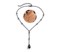 Bethynas Gothic Beaded Teardrop Long Pendant Y Necklace Punk Hip Hop Crystal Vampire Choker Neck Chain Cosplay Party Necklace Accessories for Women and Girls, Metal, beads