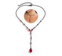 Bethynas Gothic Beaded Teardrop Long Pendant Y Necklace Punk Hip Hop Crystal Vampire Choker Neck Chain Cosplay Party Necklace Accessories for Women and Girls, Metal, beads