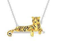 BETHZA Diamond Tiger Necklace 925 Sterling Silver Gold Plated Tiger Bar Pendant King Animal Jewelry Gifts for Women Tiger Lover