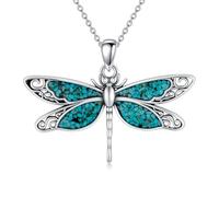 BETHZA Natural Turquoise Dragonfly Pendant 925 Sterling Silver Boho Vintage Necklace for Women Western Jewelry Birthday Gift