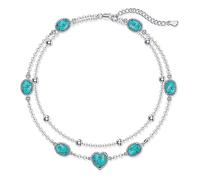 BETHZA Turquoise Anklet For Women Sterling Silver Real Turquoise Gemstone Adjustable Layered Foot Bracelet Beach Summer Jewelry Gifts For Mother Wife
