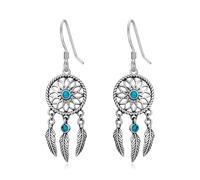 BETHZA Turquoise Dream Catcher Earrings for Women Dream Catcher Statement Feather Dangle Drop Earrings Vintage Bohemian Western Jewelry Gifts