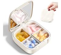 Betife 4 Compartment Pill Box with Lid, Travel Pill Organiser with Mirror