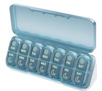 Betife AM PM Pill Organizer 7 Day, Weekly Pill Organizer 2 Times a Day, Daily Pill Box AM PM, Portable Travel Medicine Case, Day Night Pill Container for Medication, Vitamin or Supplement（Ocean Blue）