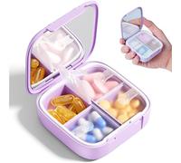 Betife Travel Pill Box for Purse, Small Cute Pill Organiser with Mirror, 4 Large Compartment Pill Case, Waterproof Medicine Container, Portable Vitamin Case, Fish Oils & Supplements
