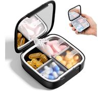 Betife Travel Pill Organiser for Purse, Small Cute Pill Box with Mirror, 4 Large Compartment Pill Case, Waterproof Medicine Container, Portable Vitamin Case BPA-Free