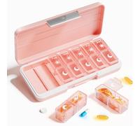 Betife Weekly Pill Organizer 2 Times a Day,7 Day Travel Pill Box,AM/PM pill case for Vitamins, Medication, Supplements and Fish Oils (Rose Pink)