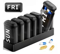 Betife Weekly Pill Organizer 2 Times a Day, Am Pm Pill Organizer 7 Day, Cute Daily Travel Pill Case, Day and Night Pill Box for Medication, Vitamin or Supplement (Blcak)