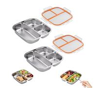Betinyar 2PCS Stainless Steel Snack Containers, Leak-proof 3-Compartment Food Prep Containers with Individual Sealing Lids, Reusable Food Storage for Travel, Camping, Work and Fitness