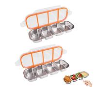 Betinyar 2PCS Stainless Steel Snack Containers, Leak-proof 4-Compartment Snack Box Containers with Individual Sealing Lids, Reusable Food Storage for Fruits, Sauces and Dishes