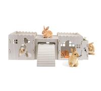 Betinyar Nail-Free Detachable Rabbit Hideout with Food Bowl, Bunny Ramp & Multi-Holes, Large Wooden Bunny Castle, Cute Rabbit House Fitting Syrian Hamsters, Squirrels, Guinea Pigs & Hedgehogs