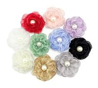 BETITETO 10pcs Fabric Flowers 2.36 inch Flat Back Pearl Glossy Chiffon Flower Appliques for Sewing Clothing Headbands Party Wedding Graduation Topper Decoration Gift Wrapping DIY Craft (Multicolored)