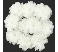 BETITETO 10pcs Fabric Flowers for Sewing 3.5" Flat Back Glossy Chiffon Flower Appliques for Party Wedding Decor Graduation Topper Decoration Gift Wrapping Clothing Headbands DIY Craft (White-2)