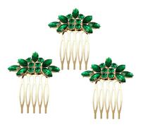 BETITETO Bridal Crystal Hair Piece with Comb 3 Pieces Small Rhinestone Wedding Gold Hair Pins Accessories for Women Girls (Green)