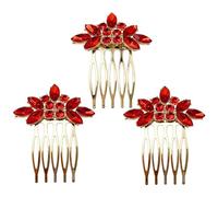 BETITETO Bridal Crystal Hair Piece with Comb 3 Pieces Small Rhinestone Wedding Gold Hair Pins Accessories for Women Girls (Red)