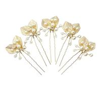 BETITETO Bridal Gold Hair Pins 5pcs Pearl Metal Leaf Wedding Hair Pieces Accessories for Women Girls