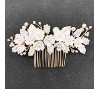 BETITETO Bridal White Hair Comb Pearl Leaf Ceramic Flower Hair Pin Piece Accessories for Wedding Women