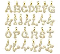 BETITETO Cubic Zirconia Letter Pendants 26pcs Glitter 18K Gold Plated Brass Puffy A-Z Alphabet Charms for Making Jewelry Initial Necklace Bracelets DIY
