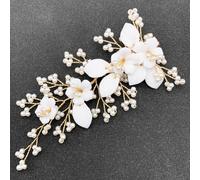 BETITETO White Bridal Hair Clip Wedding Pearl Ceramic Flower Leaf Hair Piece Accessories for Women Girls