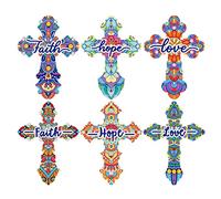 Betkuzoka 6 Pcs Diamond Art Cross Bookmarks with Crystal 5D DIY Kits Diamond Art Painting Easter Bookmarks Special Shaped Gem by Number Mosaic Arts and Crafts Cross Bookmark for Christian Book Lovers
