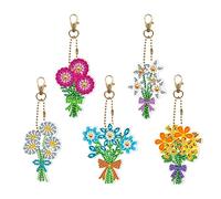 Betkuzoka Diamond Art Painting Keychains Astronaut Rocket Hanging Decorations DIY Kits 5D Small Diamond Art Key Chains, Bouquet