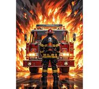 Betkuzoka Firefighter Fire Engine Truck Fireman Diamond Dots DIY Kits Stitch Diamond Art Painting 5D Full Round Drill Paint by Diamonds Gem Art for Beginners Living Room Bedroom Decor 12x16 Inch