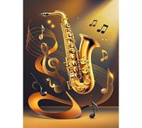 Betkuzoka Saxophone with Music Notes Diamond Art DIY Kits Stitch Diamond Painting Paint by Diamonds 5D Full Round Drill Crystal Painting for Beginners Home Living Room Bedroom Decor 12x16 Inch