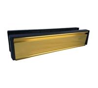 Betley Butterfly 12'' letter Box Satin Brass, Draught Proof Brushes, Gold UPVC Postal Letterbox, Telescopic Sleeved Letter Box with 40-80mm Door Thickness