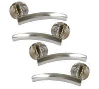 Betley Butterfly Arched Lever 2 Pairs Door Handles On Round Rose 134mm Satin Nickel