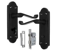 Betley Butterfly Ashford Door Handle, Aluminium, Matt Black, 168mm, Victorian Scroll on Shaped Backplate, Lever, Internal Door Bathroom Lock
