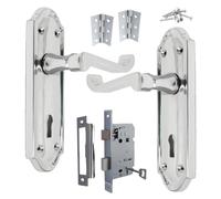 Betley Butterfly Ashford Door Handle Chrome, Lever Lock Door Handles +3 Lever Lock Set with 1 Pair of 3" Hinges 168mm x 47mm Backplate, Interior Wooden Doors