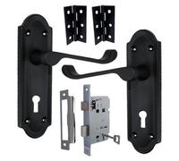 Betley Butterfly Ashford Door Handle Key Lock Scroll Lever - Matt Black Chrome Key Lock Hinge Pack - 3 Inch