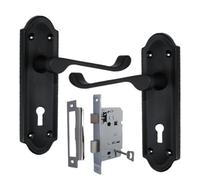 Betley Butterfly Ashford Door Handle Key Lock Scroll Lever - Matt Black Chrome Key Lock Pack