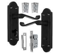 Betley Butterfly Ashford Door Handle Set, Aluminium, Matt Black, 168mm, Victorian Scroll, Lever, Internal Door with Bathroom Lock and Hinges