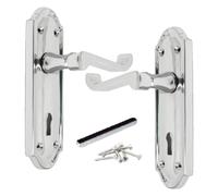 Betley Butterfly Ashford Door Handles Key Lock, Pair Chrome 168mm x 47mm Backplate, Vic Scroll Lever Handle for Interior Wooden Doors