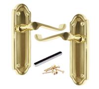 Betley Butterfly Ashford Door Handles Latch, Pair Brass 168mm x 47mm Backplate, Vic Scroll Lever Handle for Interior Wooden Doors