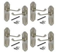 Betley Butterfly Ashford Door Handles Latch, Pair Satin 168mm x 47mm Backplate, Vic Scroll Lever Handle for Interior Wooden Doors (Latch Handles, 4, Pairs)