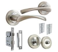 Betley Butterfly Astrid Door Handle Aluminium Satin Chrome 120mm Twist Lever on Rose with Bathroom Thumb Turn Lock