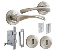 Betley Butterfly Astrid Door Handle Set, Aluminium, Satin Chrome, 120mm, Twist Lever on Rose with Lock, Key and Escutcheon