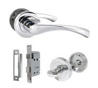 Betley Butterfly Astrid Door Handles Twist Lever on Rose Bathroom Set Thumbturn Lock Pack, Chrome 120mm, Internal Wooden Doors Handle Set