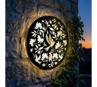 Betley Butterfly Birds Solar Light Round Metal Wall Panel, Stylish Solar-Powered Outdoor Wall Hanging for Garden, Patio, or Fence, Weatherproof Eco-Friendly Metal Decor, 40cm
