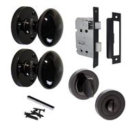 Betley Butterfly Black Nickel Mortice Sprung Door Knob Set Pack Pair Round Victorian Door Knobs 56mm (Bathroom Set, 1, Pairs)