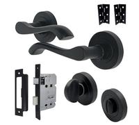 Betley Butterfly Cadenza Door Handle Bathroom Lock Set Matt Black Lever On Rose Thumbturn Hinges