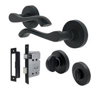 Betley Butterfly Cadenza Door Handle Bathroom Lock Set Modern Matt Black Lever On Rose Thumbturn