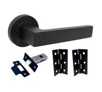 Betley Butterfly Cafri Door Handle, Aluminium, Matt Black, Lever on Rose for Internal Doors with 64mm Latch and Hinges
