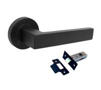 Betley Butterfly Cafri Door Handle, Aluminium, Matt Black, Rectangular Lever on Rose for Internal Doors with 64mm Latch