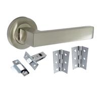 Betley Butterfly Cafri Door Handle Aluminium Satin Nickel Rectangular Brushed Lever on Rose for Internal Doors with 64mm Latch and Hinges