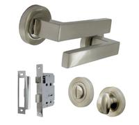 Betley Butterfly Cafri Door Handle Aluminium Satin Nickel Rectangular Brushed Lever on Rose for Internal Bathroom Doors with Thumb Turn Pack