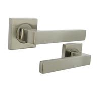 Betley Butterfly Cafri Door Handle, Aluminium, Satin Nickel, Rectangular Lever on Square Rose, Brushed Finish, for Opening and Closing Compatible Doors